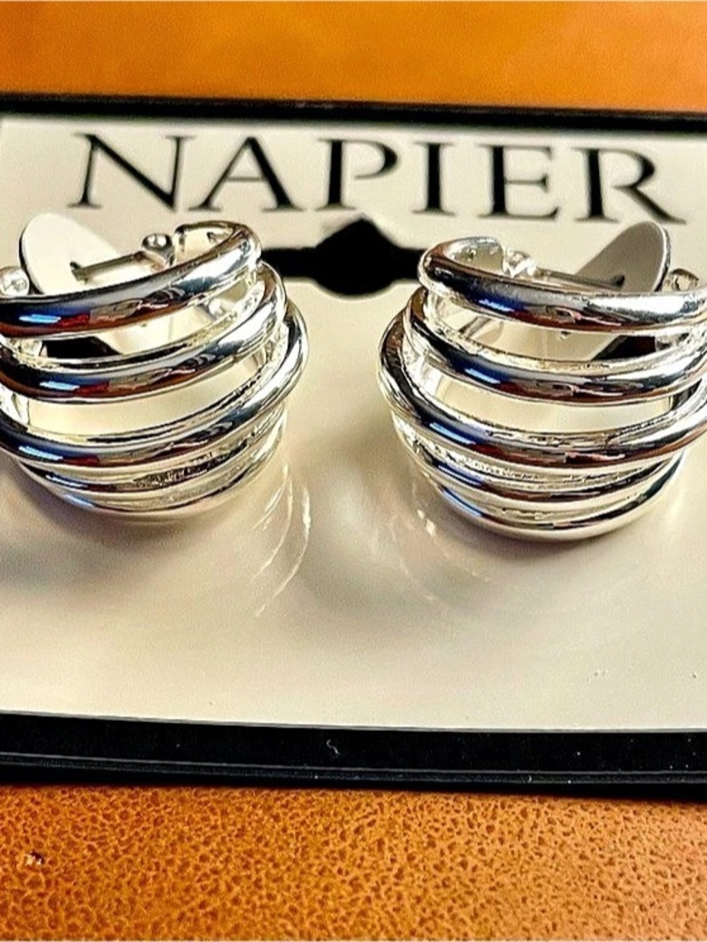 Napier Multi-Row Silver Tone Hoop Earrings JN658